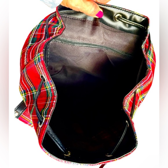 SHEIN NWOT Backpack vegan Leather Silver Studs & Red Plaid - Picture 7 of 10